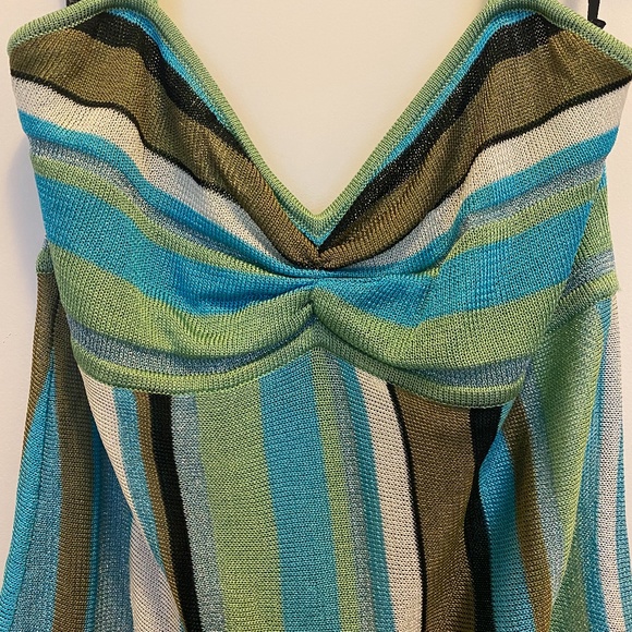 Bebe Sparkle Striped Halter Top Green Blue XS - Picture 4 of 10